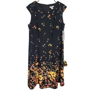 Maggy London Woman Black & Floral Midi Dress, Plus Size 16W